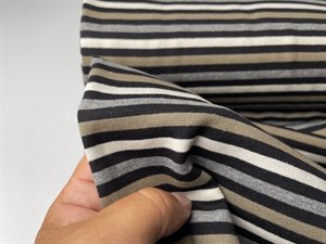 Jersey - flotte striber i sort, taupe, grå og offwhite